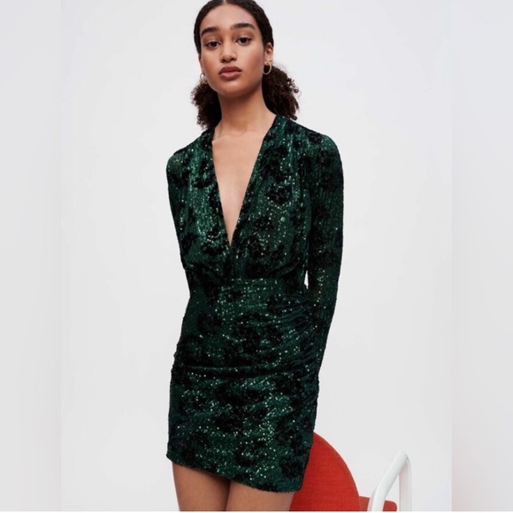 Maje Green Sequin Mini Long Sleeve Dress - Picture 4 of 4